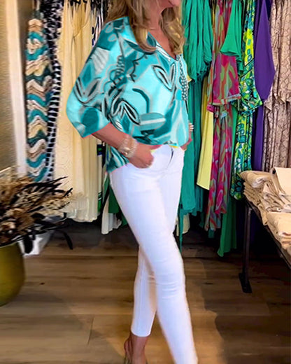 Langärmlige lockere bedruckte Bluse