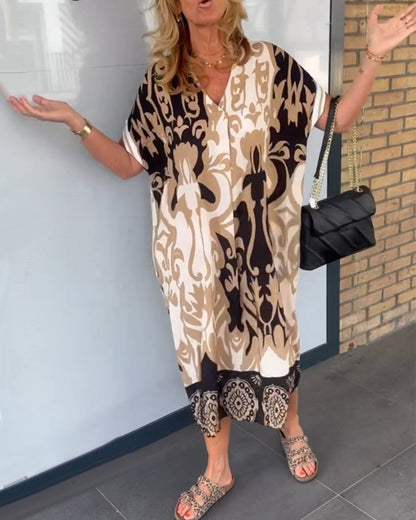 V-Ausschnitt Geometrisches Druckkleid