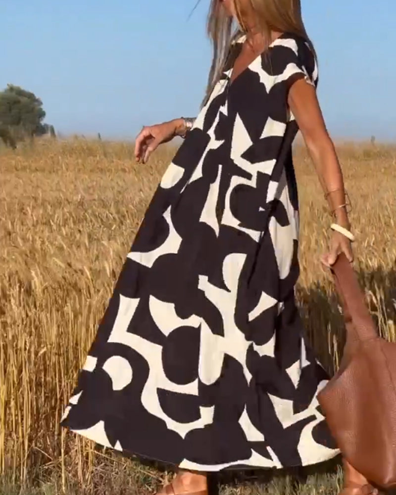 V-Ausschnitt bedrucktes Kleid