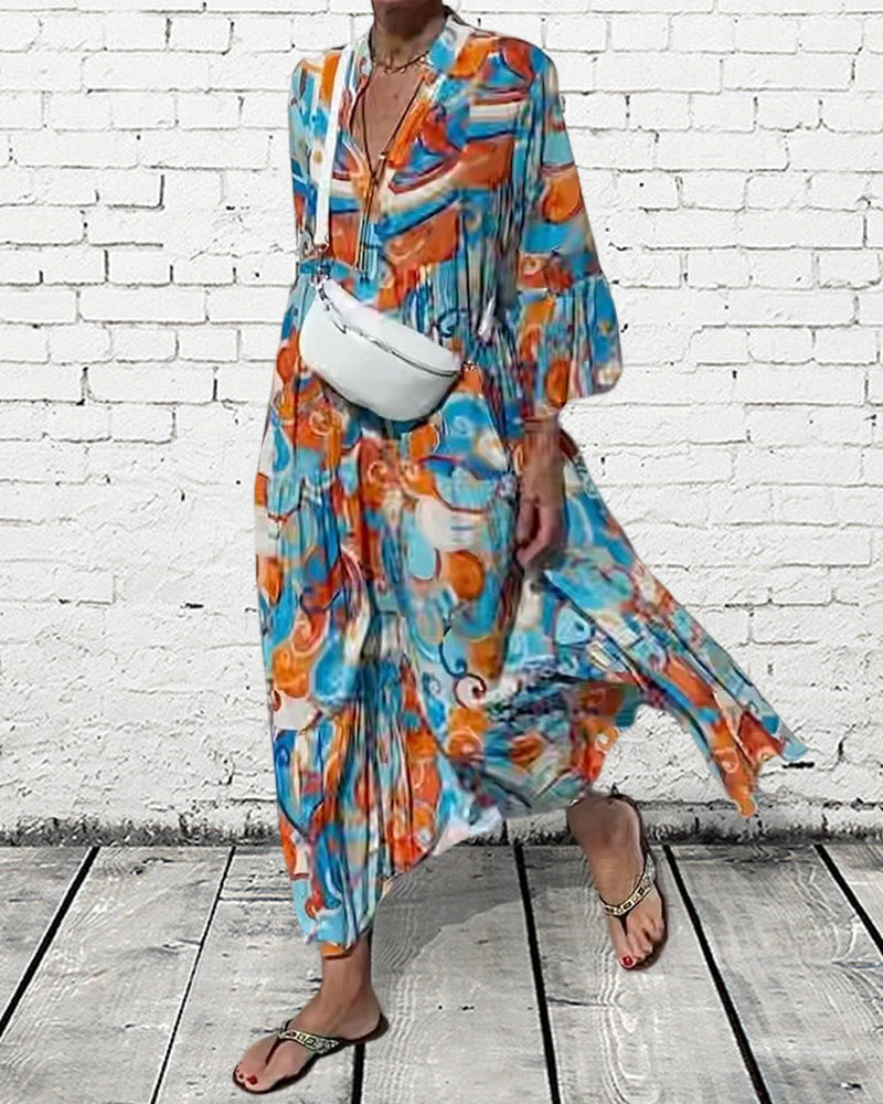 Rüschensleeve V-Ausschnitt Kleid