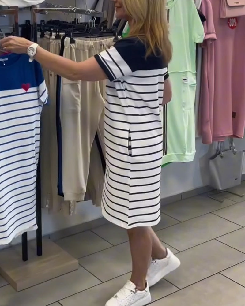 Crew Neck Casual Gestreiftes Kleid