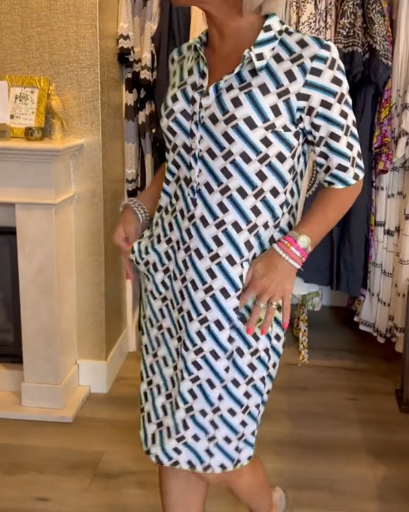 V-Ausschnitt Geometrisch Bedrucktes Kleid