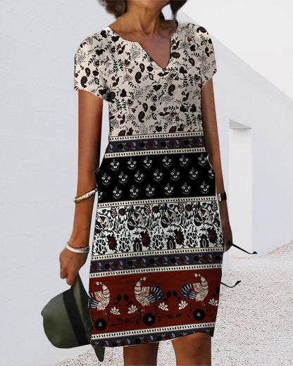 Farbenblockdruck V-Ausschnitt Kleid