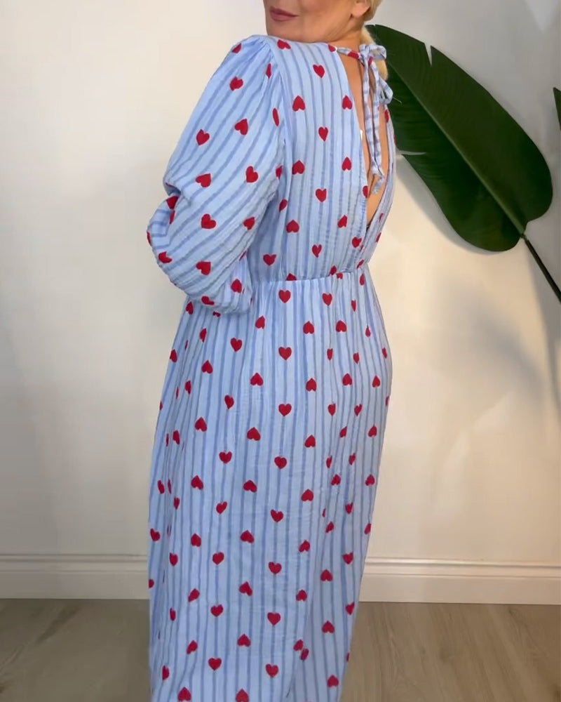 Elegantes V-Ausschnitt Herz Druck Kleid