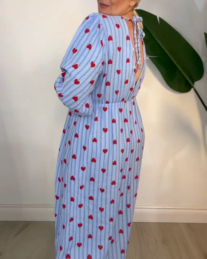 Elegantes V-Ausschnitt Herz Druck Kleid