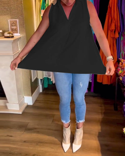 Ärmelloses Top mit Revers und Raffung