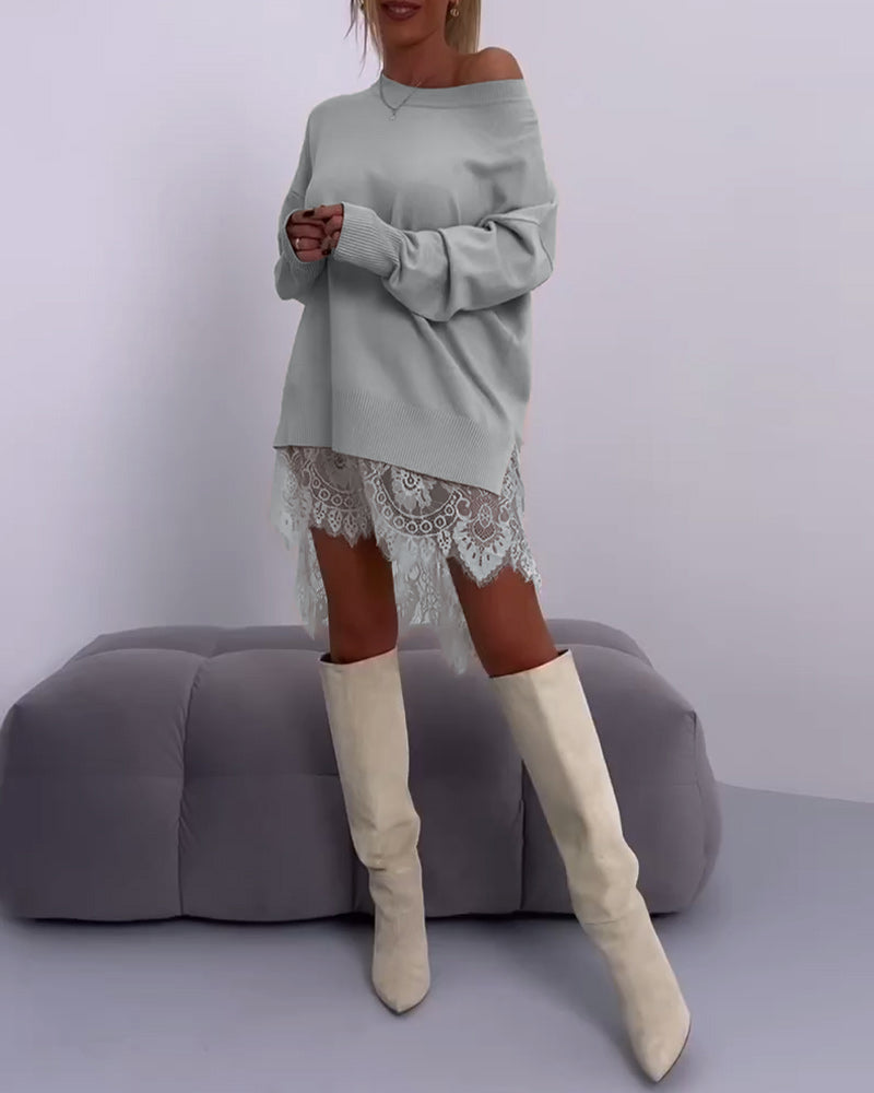 Einfarbiger schmaler Pullover mit schulterfreiem Design