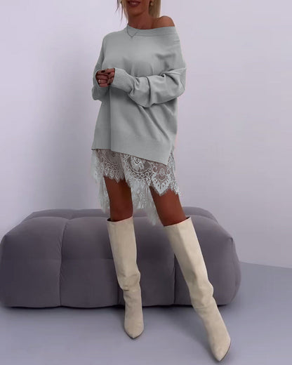 Einfarbiger schmaler Pullover mit schulterfreiem Design