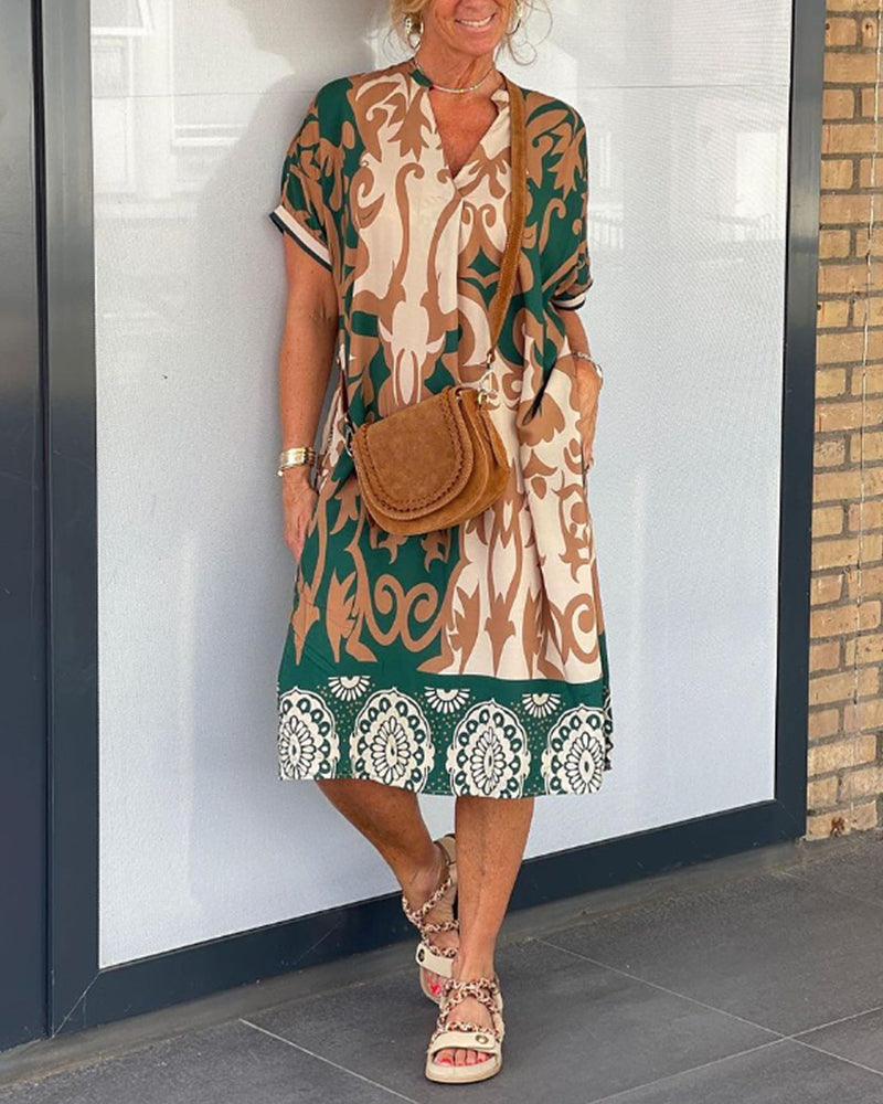 V-Ausschnitt Geometrisches Druckkleid