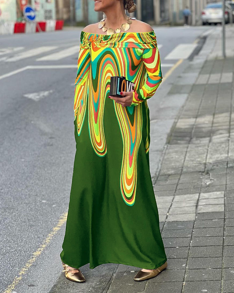 Langärmliges, elegantes Maxikleid mit schulterfreiem Schnitt