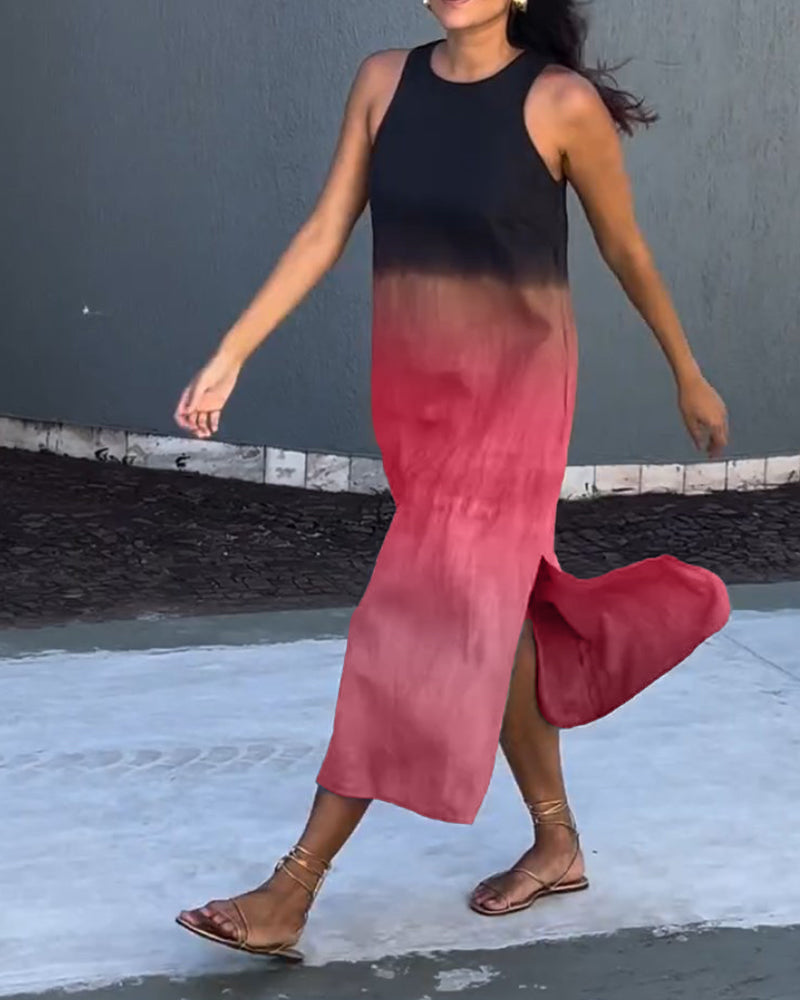 Ärmelloses Kleid mit Farbverlauf und Rundhalsausschnitt