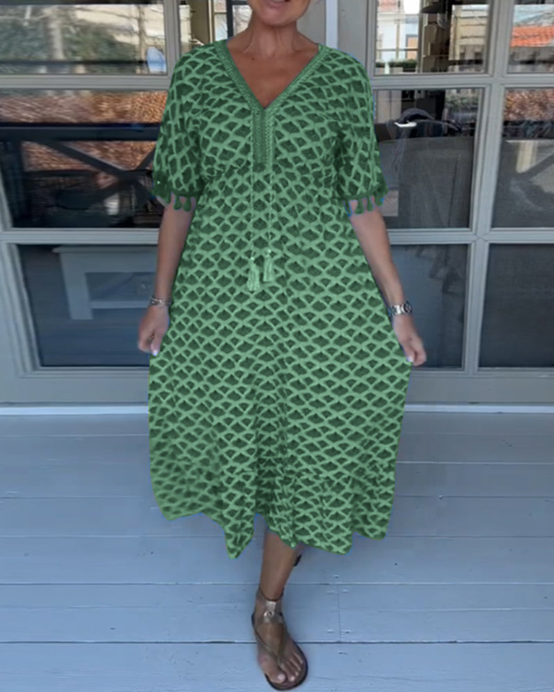 V-Ausschnitt bedrucktes Freizeitkleid