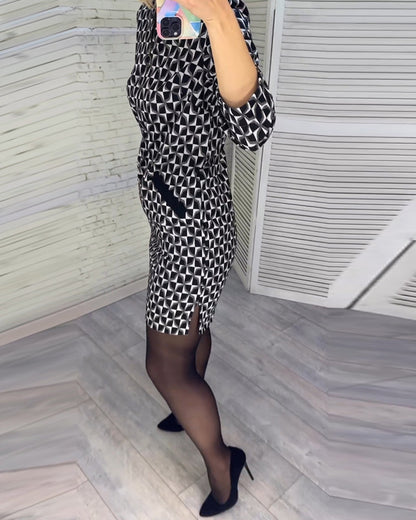 Argyle-Druck Langarmkleid