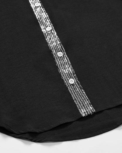 Gestreifter Pailletten-Knopf-Casual-Top