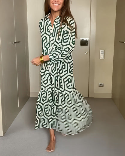 Geometrisches Druck Kleid mit Neun Punkten Ärmel