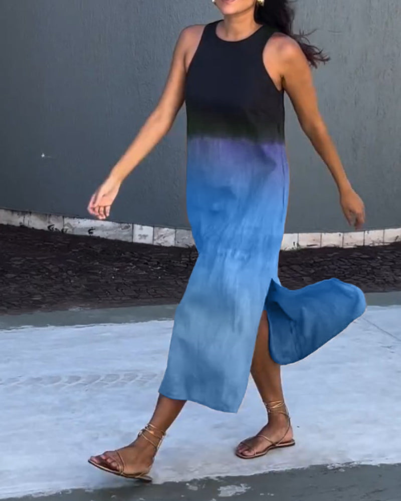 Ärmelloses Kleid mit Farbverlauf und Rundhalsausschnitt