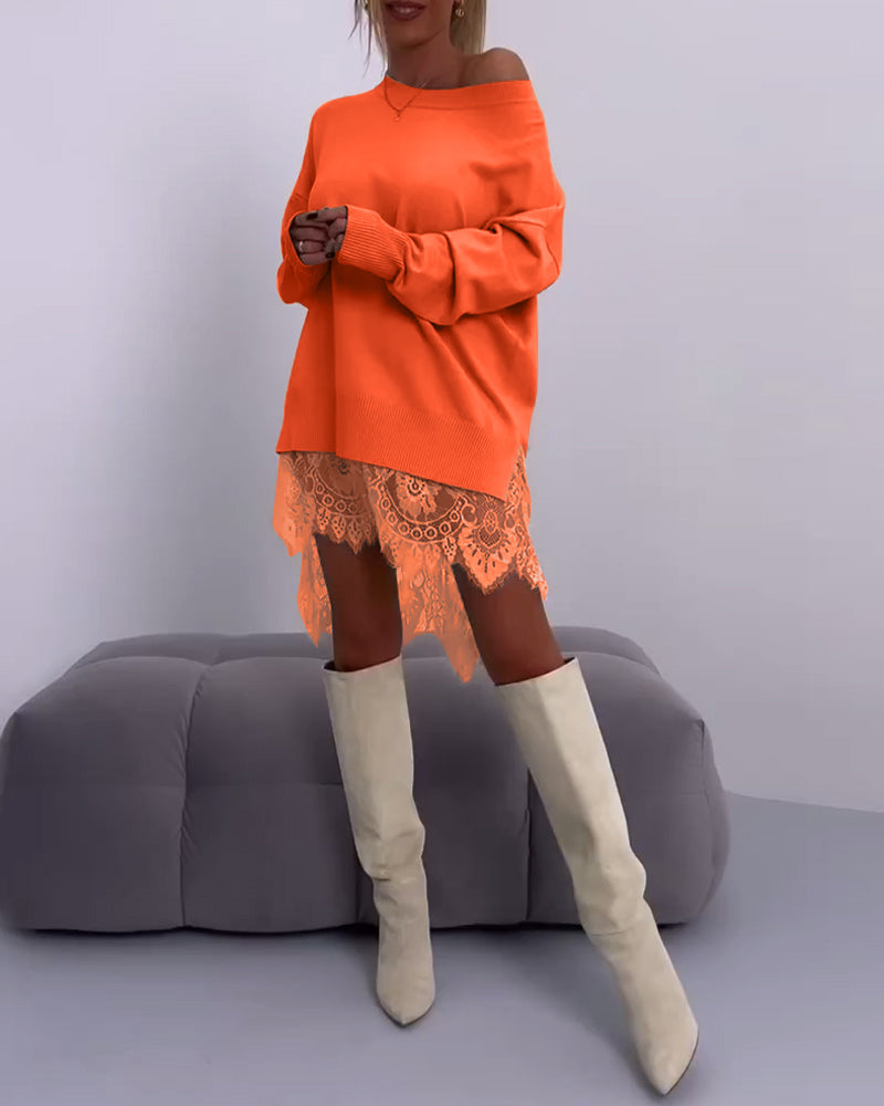 Einfarbiger schmaler Pullover mit schulterfreiem Design