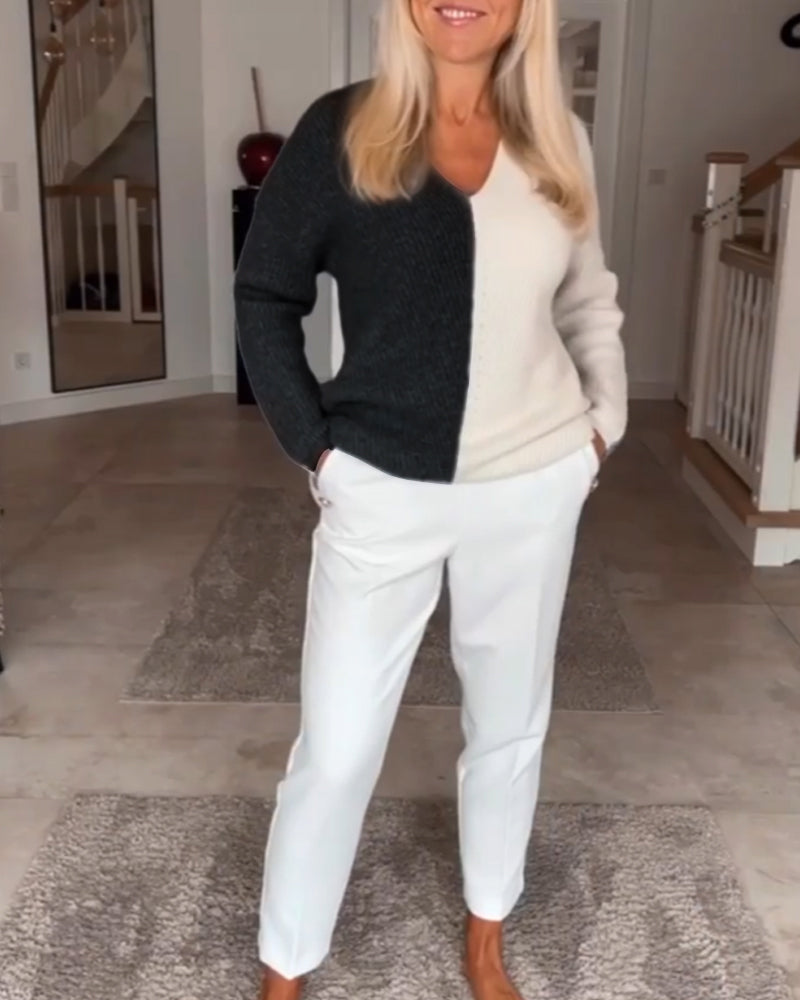 V-Ausschnitt Farbkasten Pullover