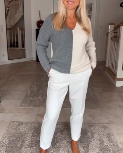 V-Ausschnitt Farbkasten Pullover