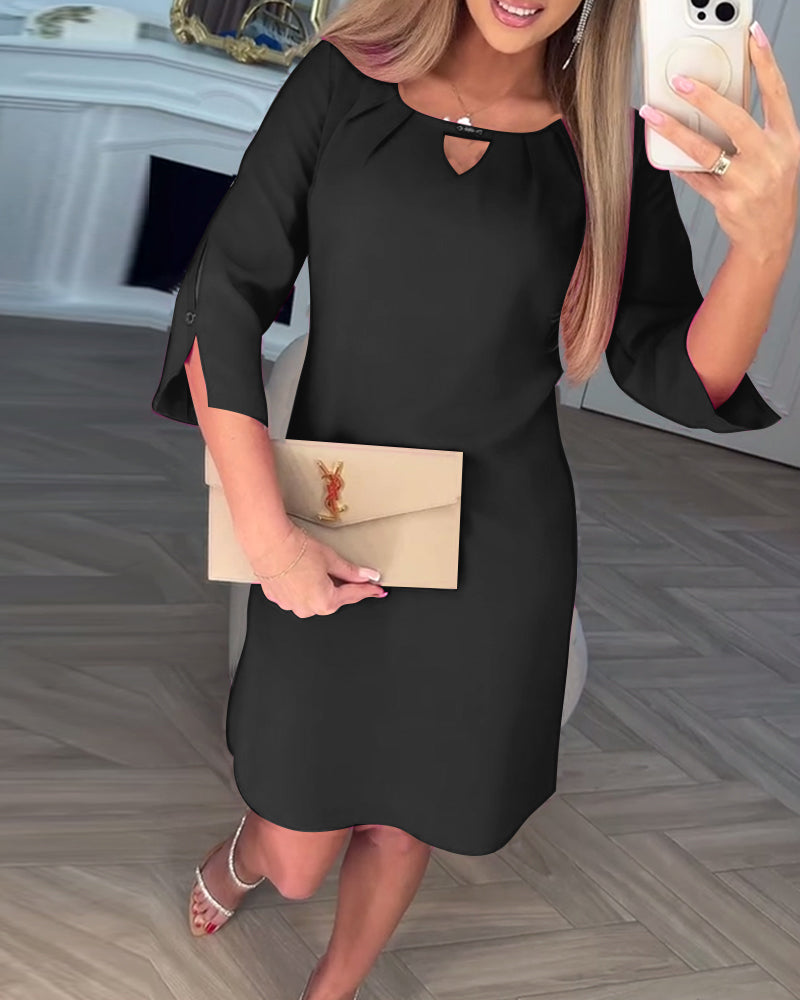 Elegantes Einfarbiges Hohles Gerades Kleid