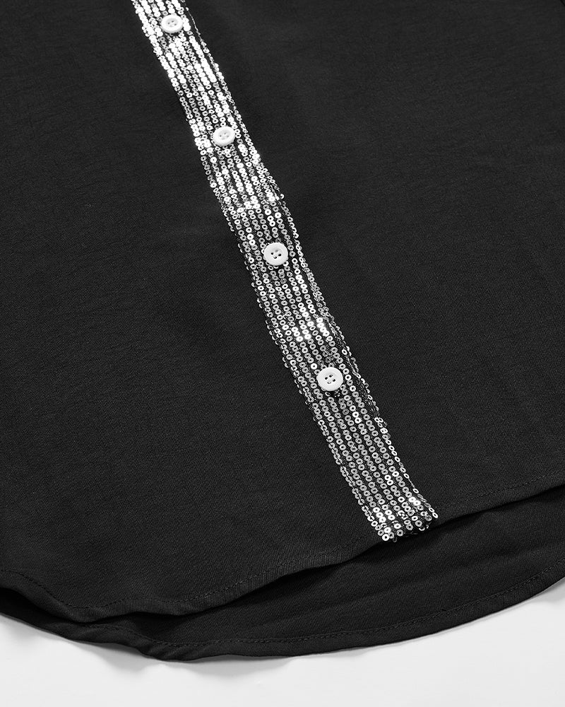 Gestreifter Pailletten-Knopf-Casual-Top