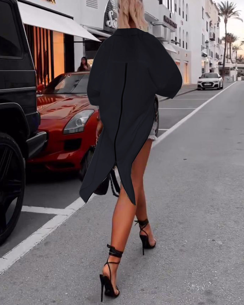 Einfarbiges Revers Schlitz Freizeithemd