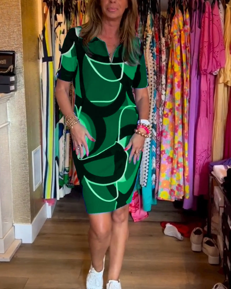 V-Ausschnitt Gerade Bedrucktes Kleid