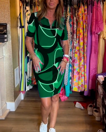 V-Ausschnitt Gerade Bedrucktes Kleid