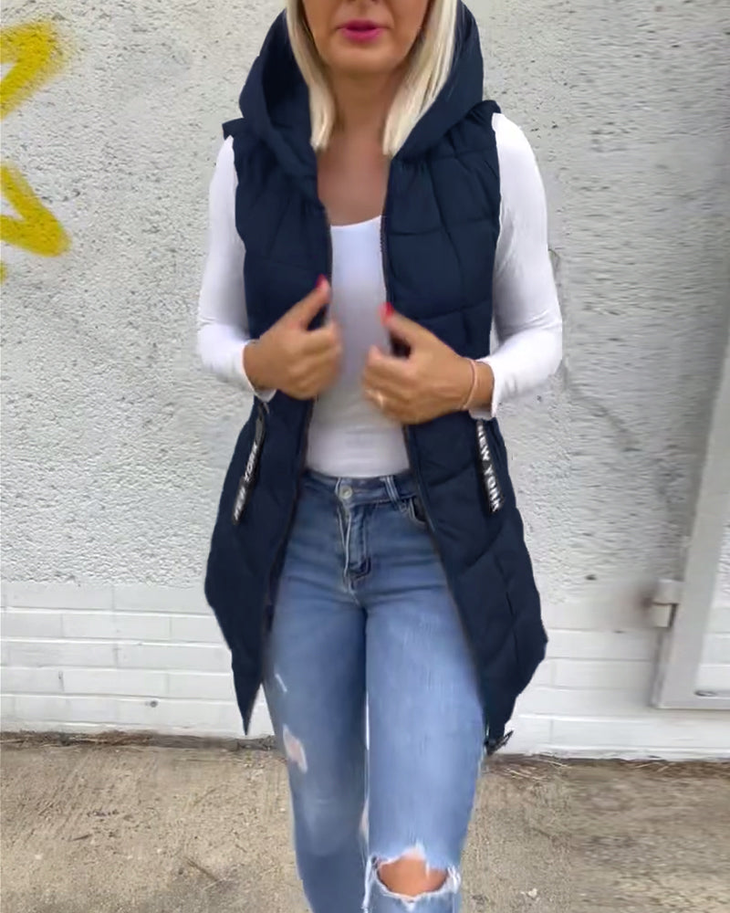 Reißverschluss Kapuzen ärmelloser gepolsterter Mantel