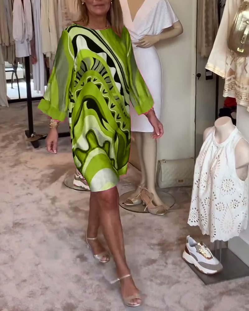 Modisches Midi-Kleid mit Rundhalsausschnitt und Druck