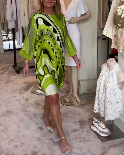 Modisches Midi-Kleid mit Rundhalsausschnitt und Druck