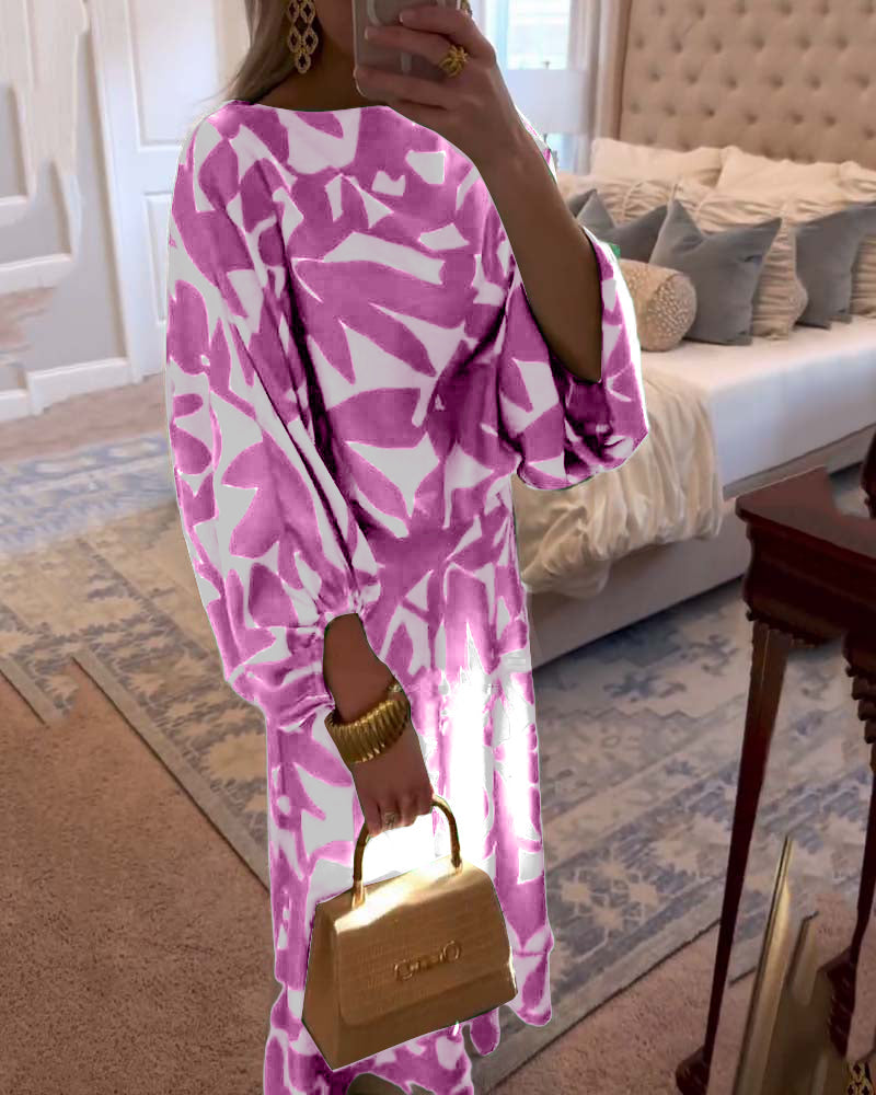 Temperament Gedruckte Laternenärmel Freizeitkleid Set