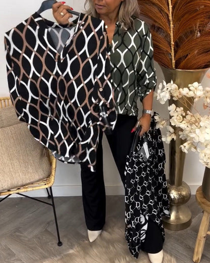 Lässige Bluse mit langen Ärmeln und Druck