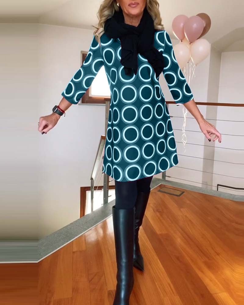 Rundhals-Kreisdruck Freizeitkleid