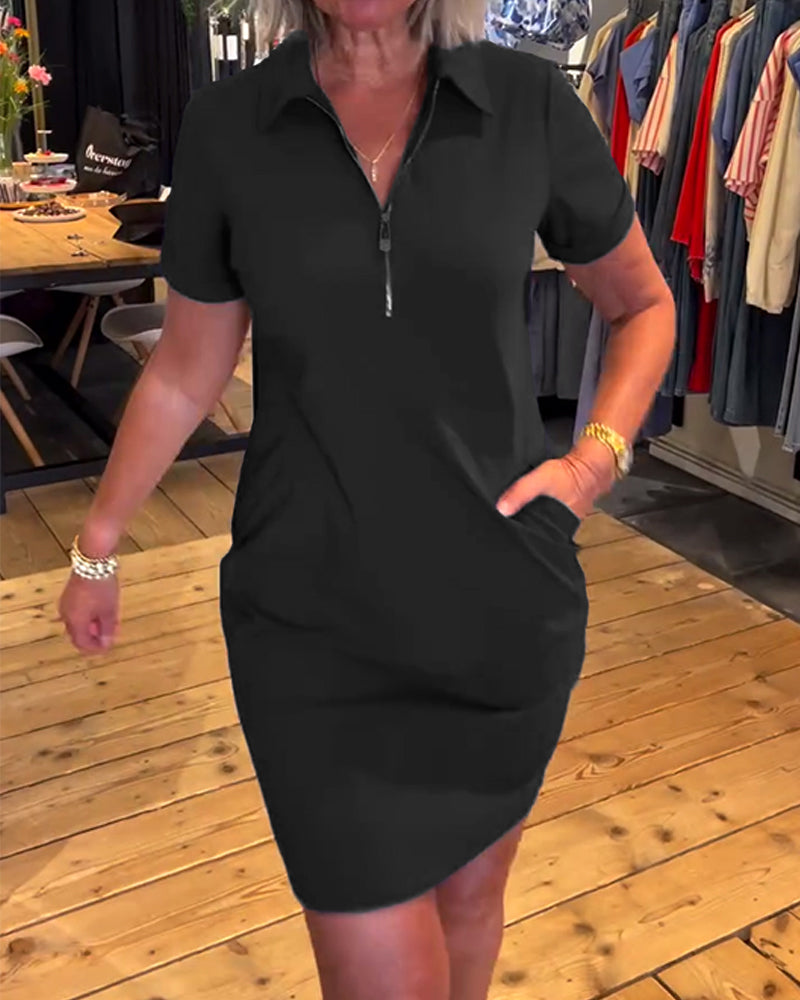 Revers Reißverschluss Kleid