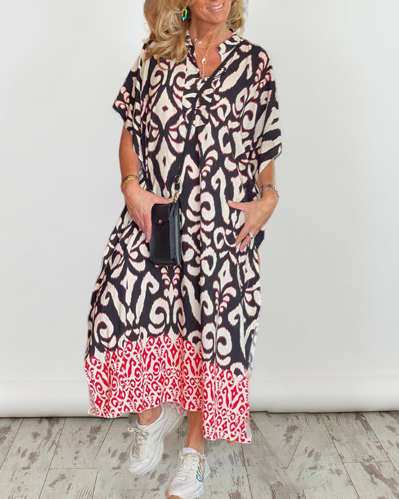 Bedrucktes V-Ausschnitt-Kleid