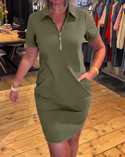 Revers Reißverschluss Kleid