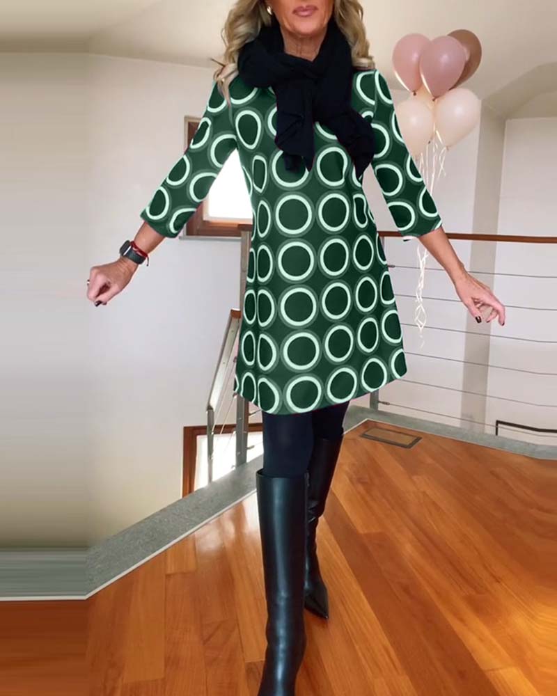 Rundhals-Kreisdruck Freizeitkleid