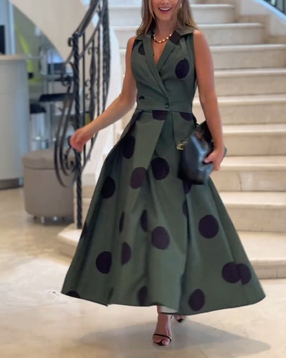 Ärmelloses Revers elegantes einfarbiges Kleid