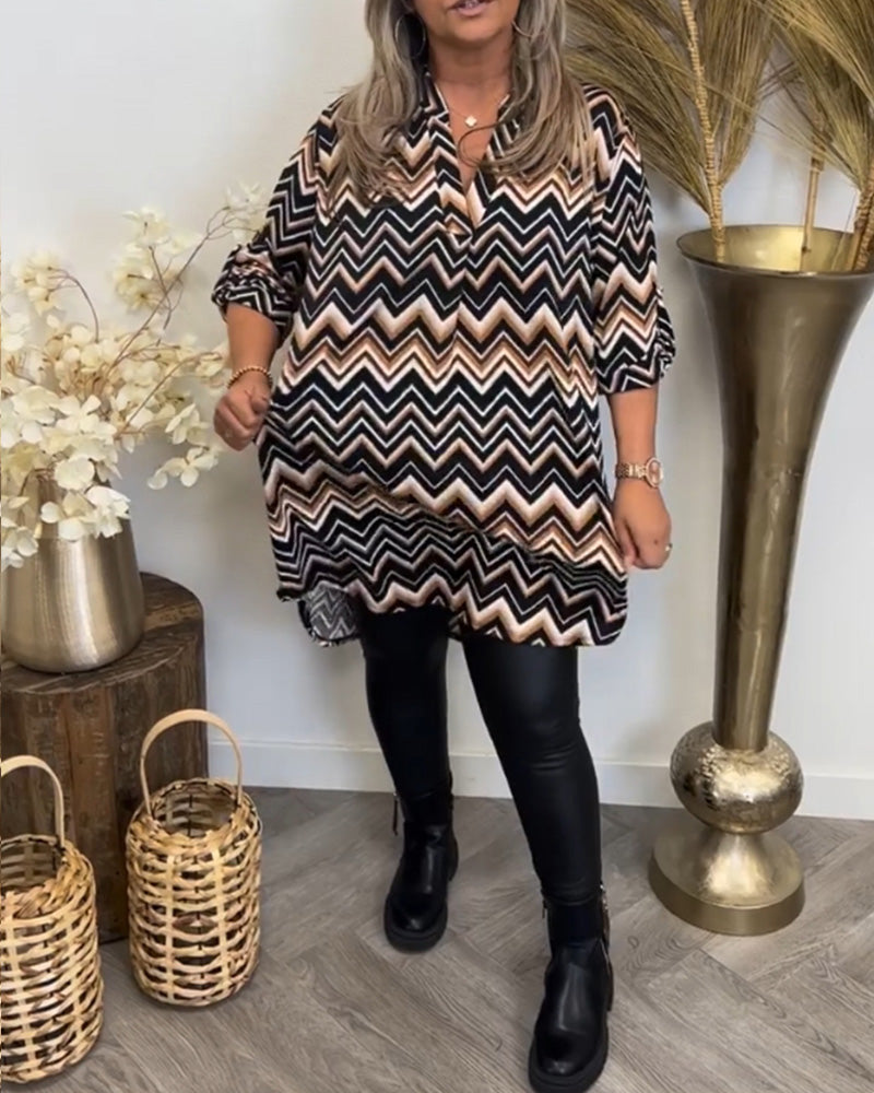 Wellenmuster V-Ausschnitt Kleid