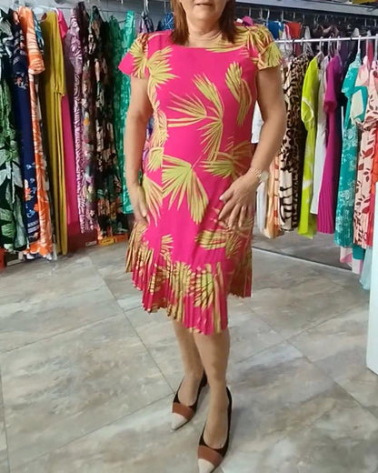 Kurzärmliges, plissiertes Freizeitkleid