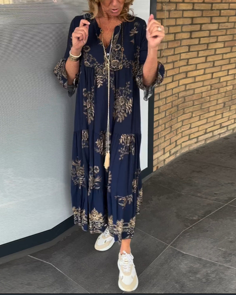 V-Ausschnitt Vintage Lockeres Kleid