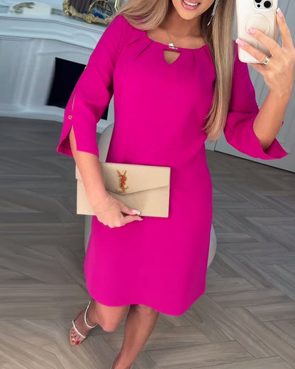 Elegantes Einfarbiges Hohles Gerades Kleid