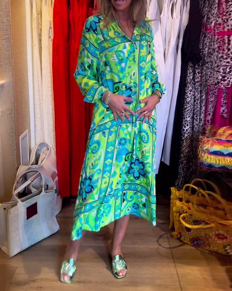 Lockeres bedrucktes Pocket-Kleid