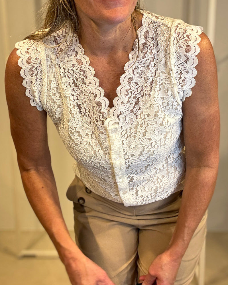 Spitzen ärmelloses V-Ausschnitt elegantes Tanktop