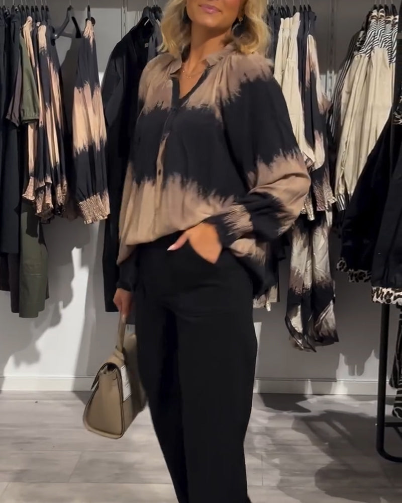 Vintage Farbkasten V-Ausschnitt Knopf Bluse