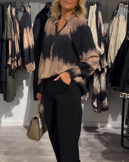 Vintage Farbkasten V-Ausschnitt Knopf Bluse