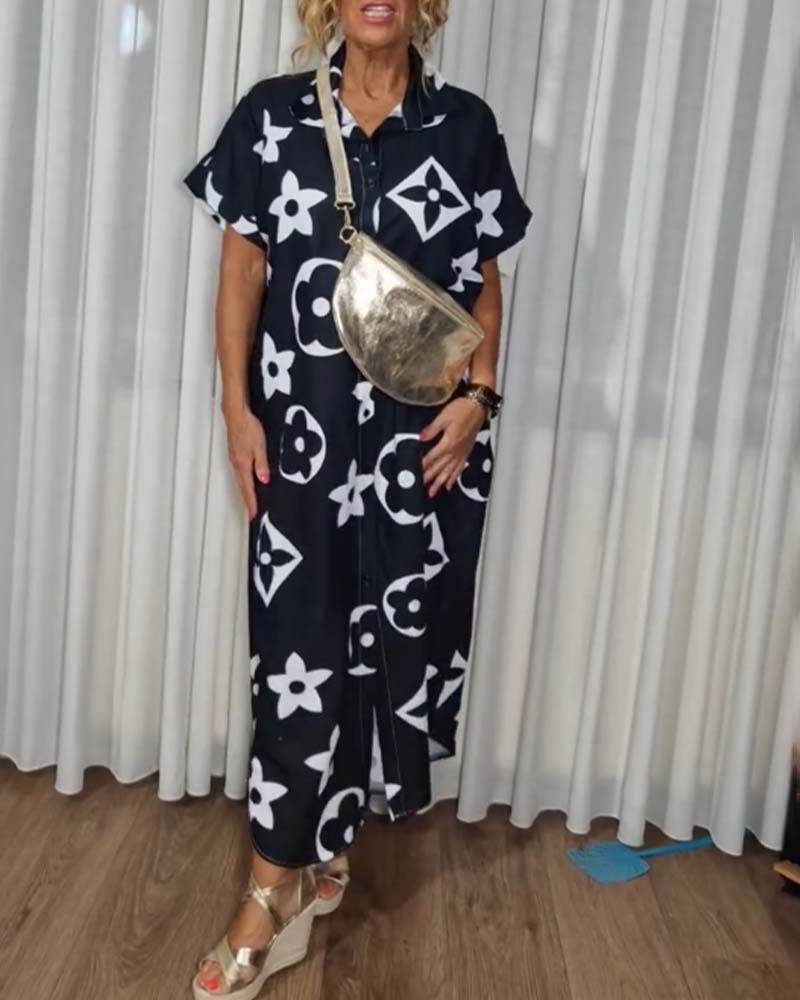 Kontrastdruck Reversknopf lässiges Kleid