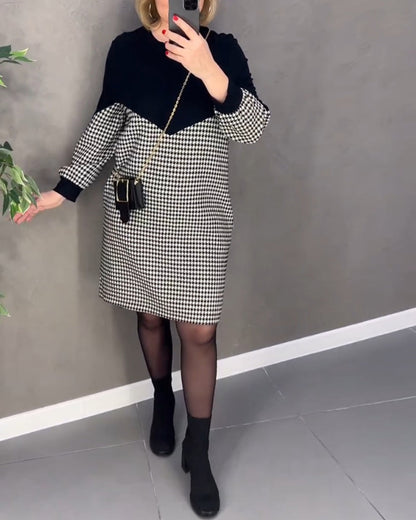 Chic Farbblockkleid mit Karomuster