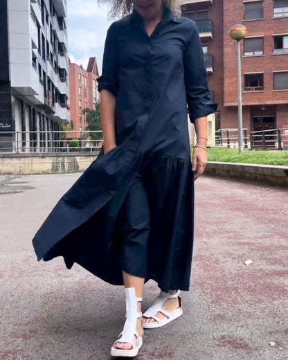 Einfarbiges lässiges Langarmkleid